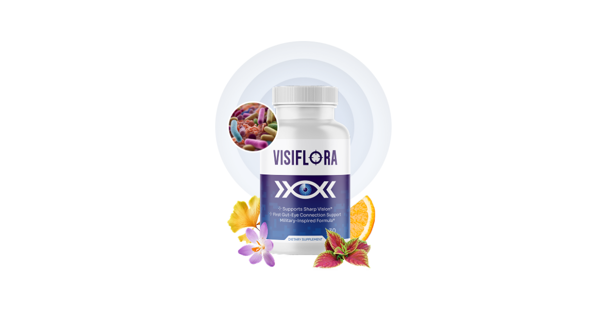 VisiFlora supplement bottle – 22-in-1 gut-eye vision support formula for clear and healthy eyesight